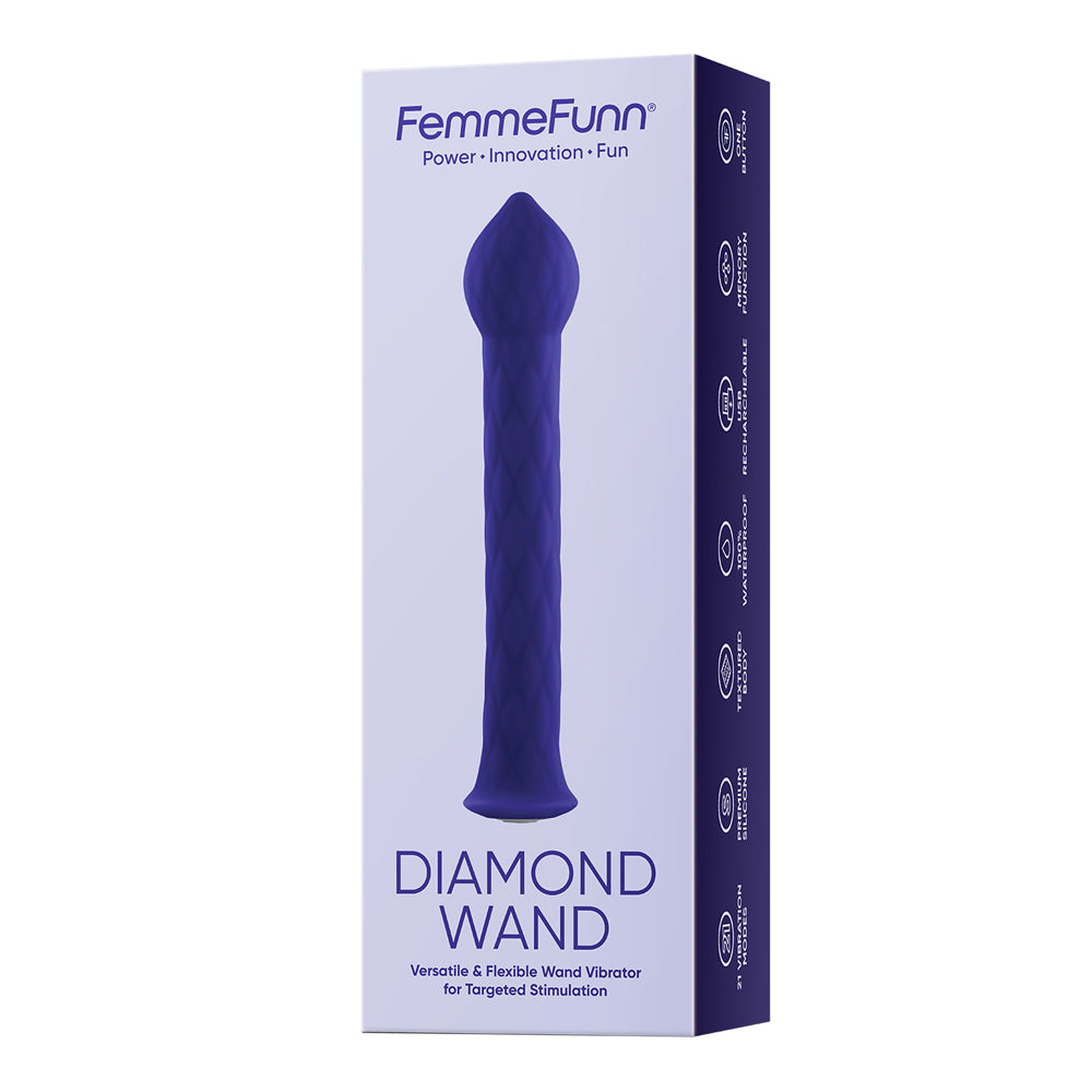 FemmeFunn Diamond Wand Rechargeable Flexible Textured Silicone Vibrator Dark Purple